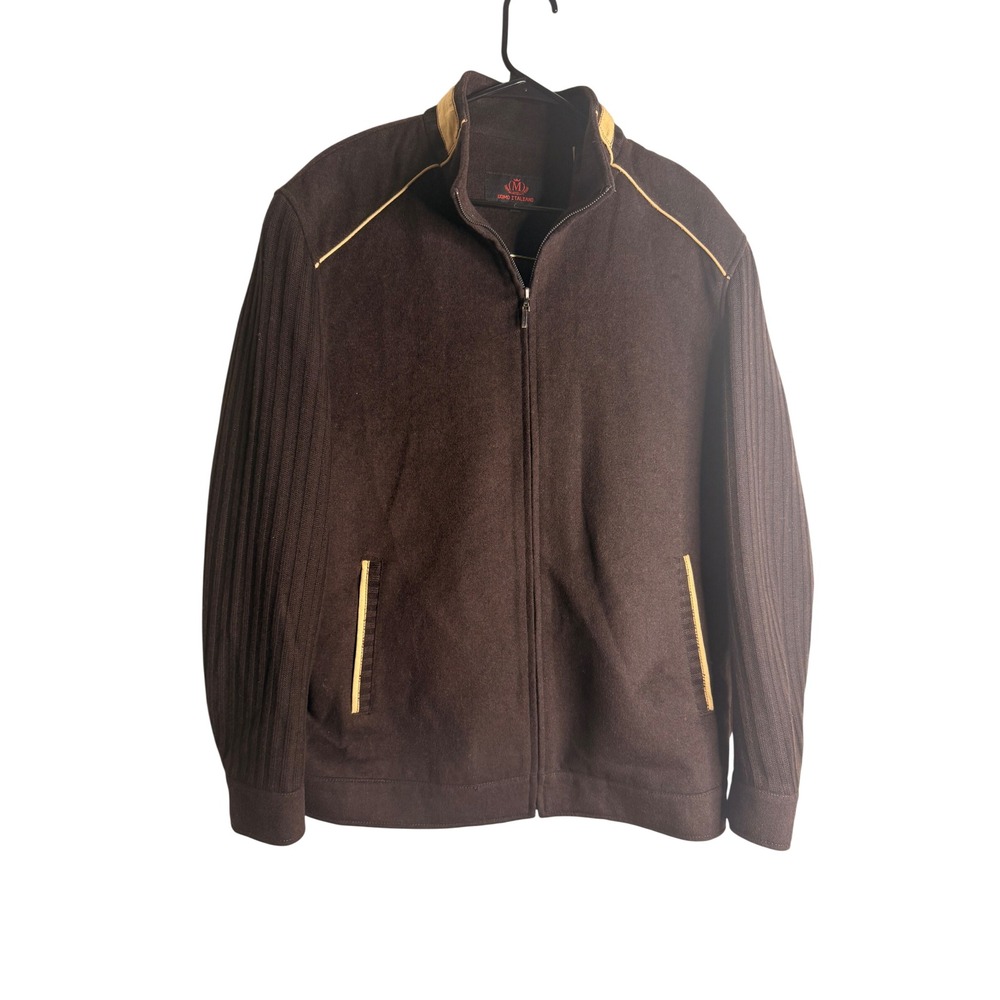 Martello Uomo Italiano Jacket Mens Wool Blend Ribbed Sleeve Large Brown
